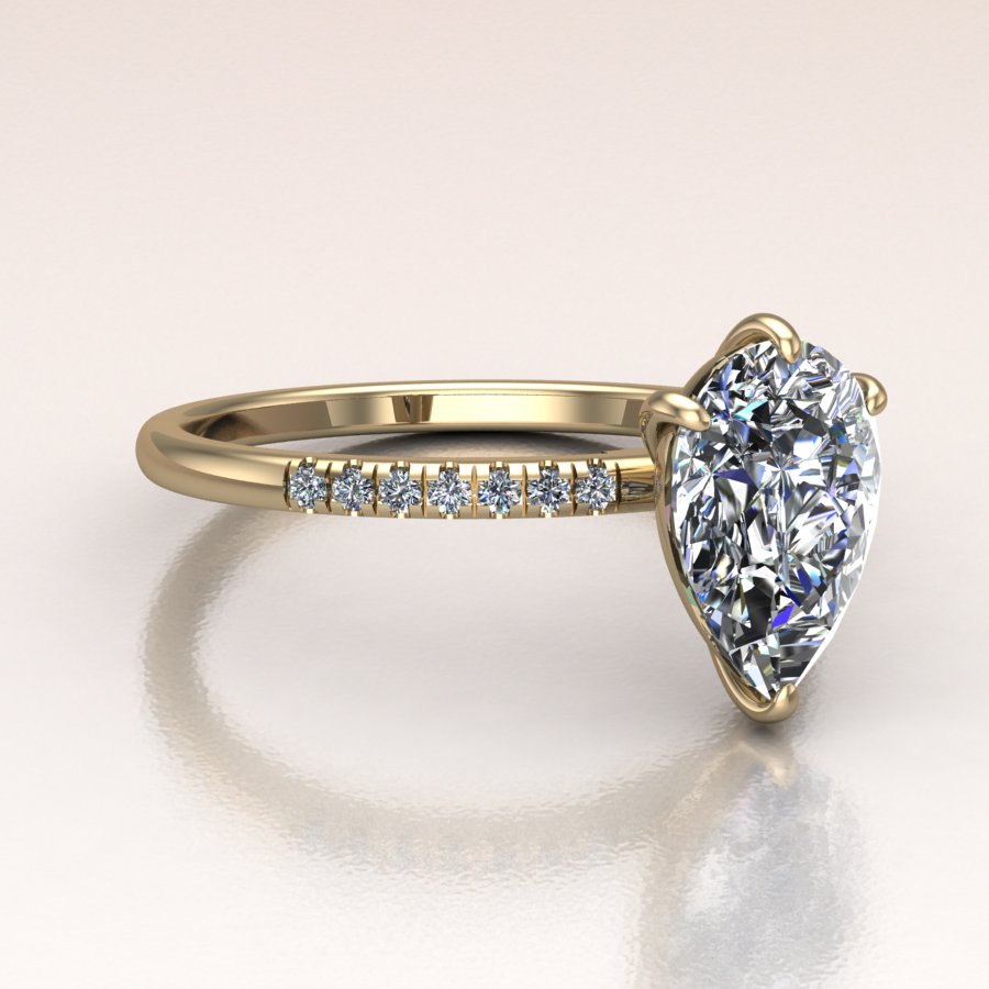 14K yellow Gold Solitaire Lab Diamond Pear Engagement Ring side view