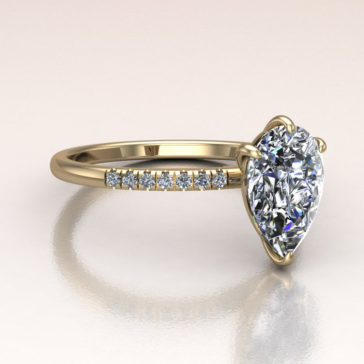 14K yellow Gold Solitaire Lab Diamond Pear Engagement Ring side view