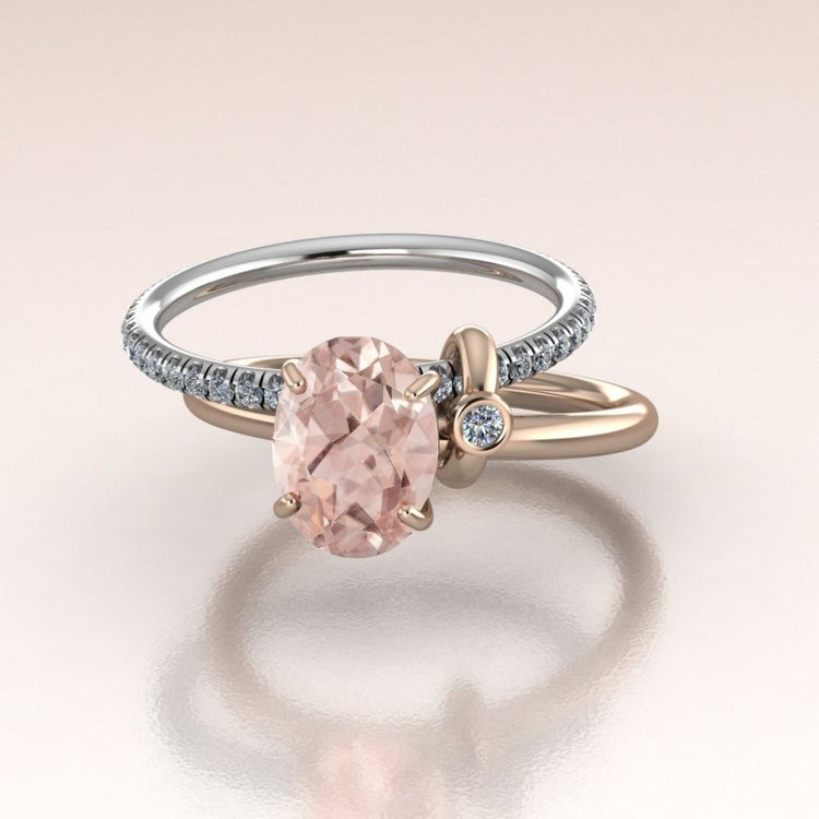 14k Rose and White Gold Oval Morganite Engagement Ring Diamonds Eternity Band  - Rosée

