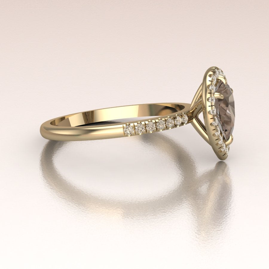 14K Yellow Gold Pear Smoky Quartz Halo Engagement Ring

