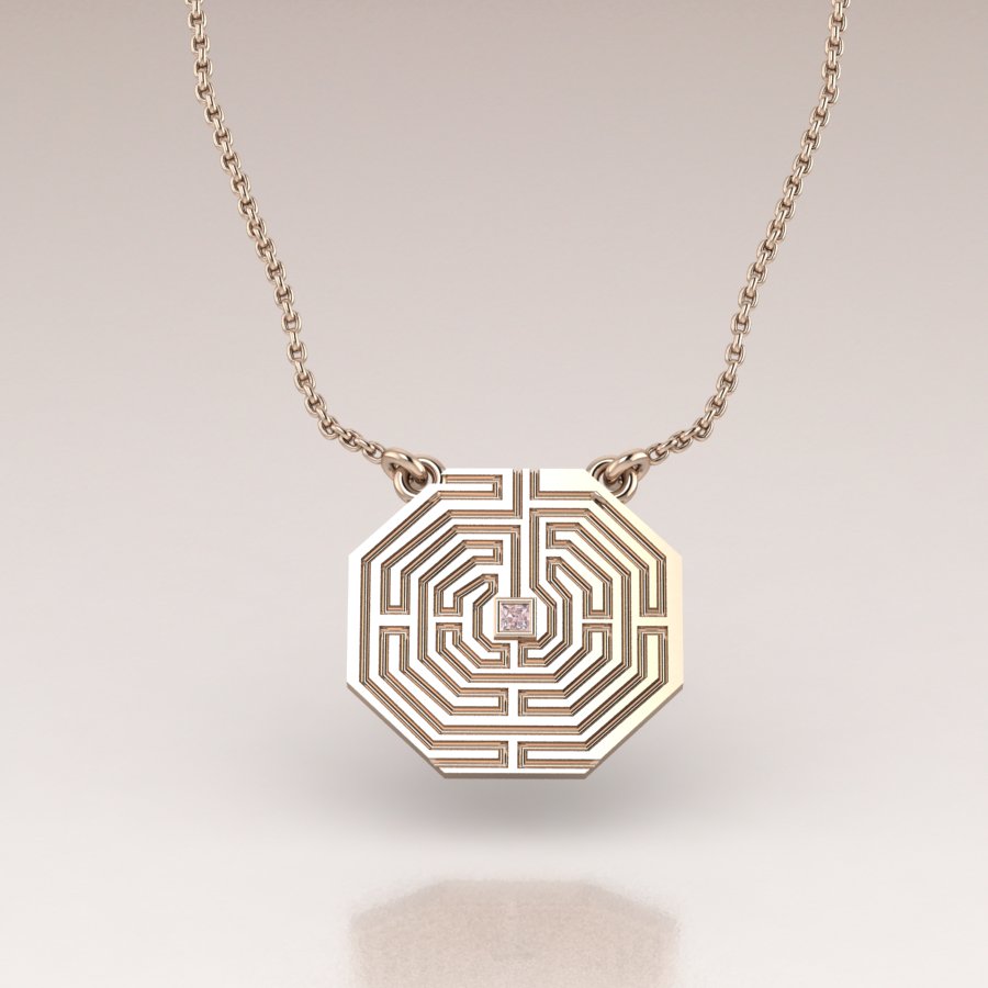 Labyrinth of Love 14k Gold Necklace with Pink Diamond