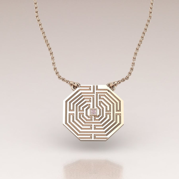 Labyrinth of Love 14k Gold Necklace with Pink Diamond
