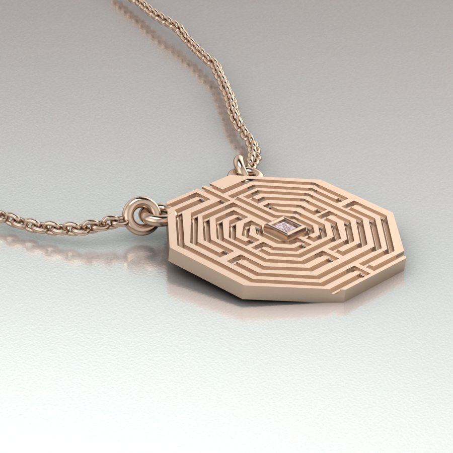 Labyrinth of Love 14k Gold Necklace with Pink Diamond