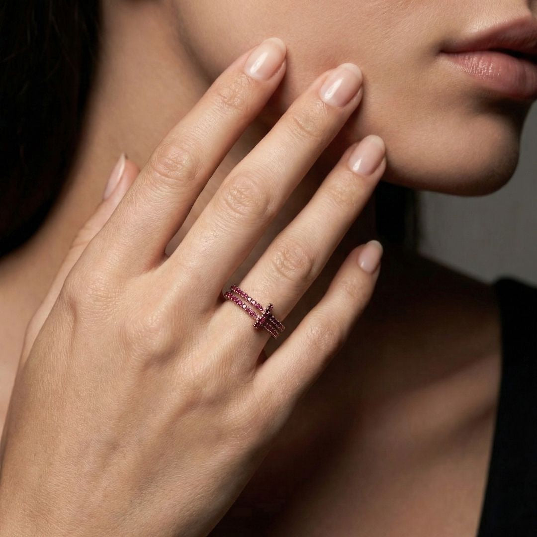 14K Rose Gold Ruby Eternity Ring Kinetic Bands for Women - Seraphina