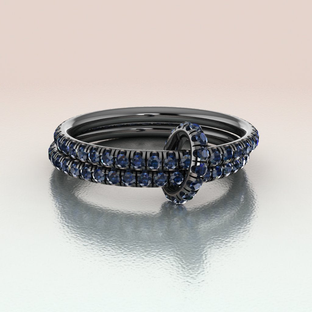 14k white gold black rhodium bands with blue sapphires