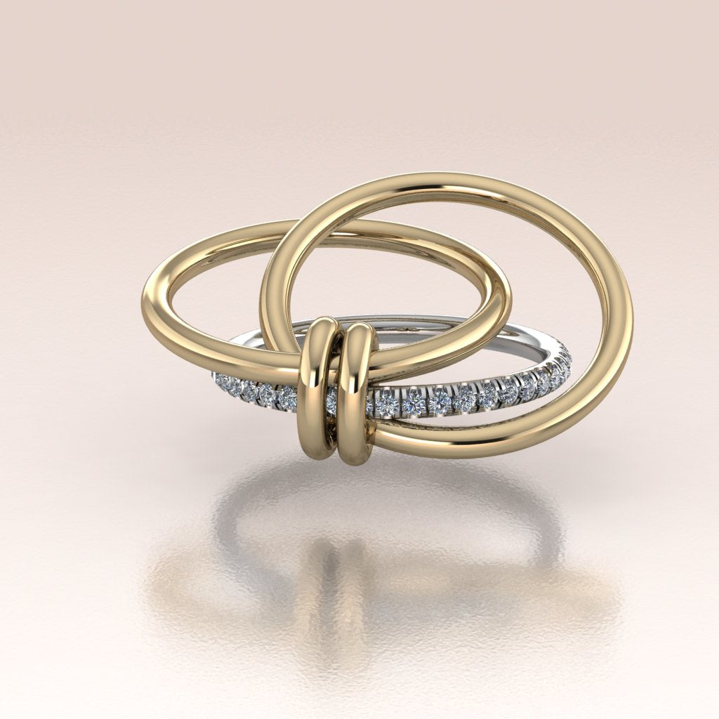 Mixed metal diamond eternity ring with moving links in 14k gold