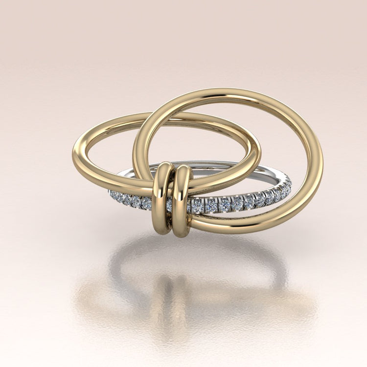 Mixed metal diamond eternity ring with moving links in 14k gold