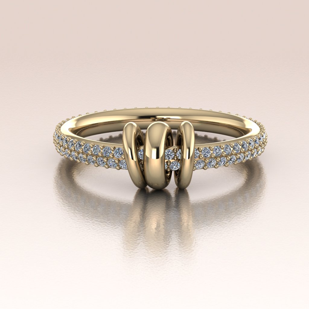 Lyra | Radiant Flow – 14k Diamond Pave Articulated Link Ring
