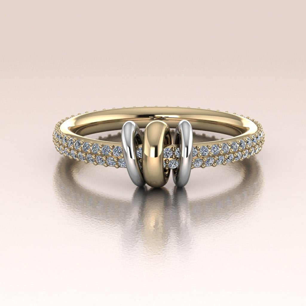 Lyra | Radiant Flow – 14k Diamond Pave Articulated Link Ring