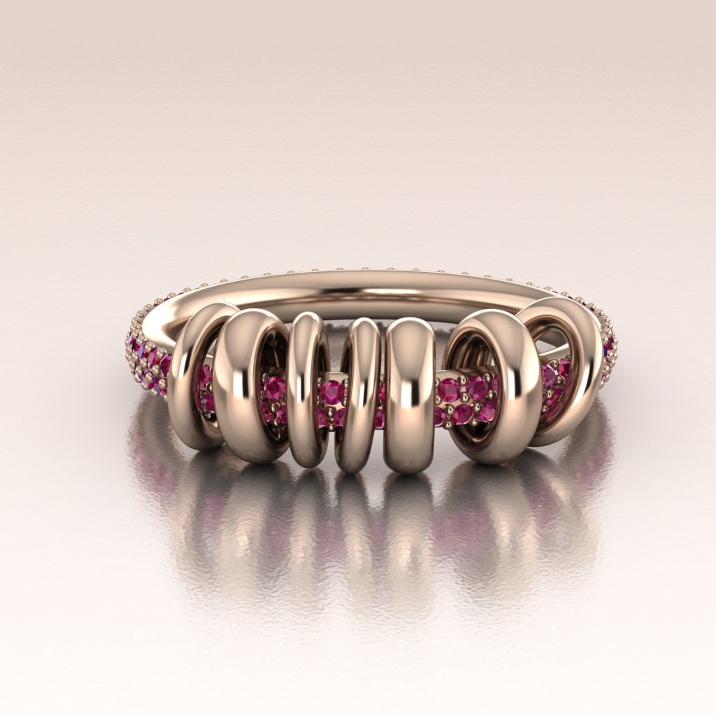 14k Rose Gold Ruby Pavé Ring with Moving Links – Fiamma
