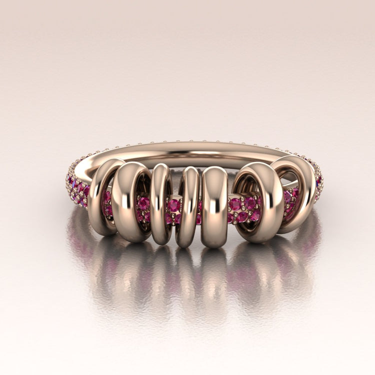 14k Rose Gold Ruby Pavé Ring with Moving Links – Fiamma
