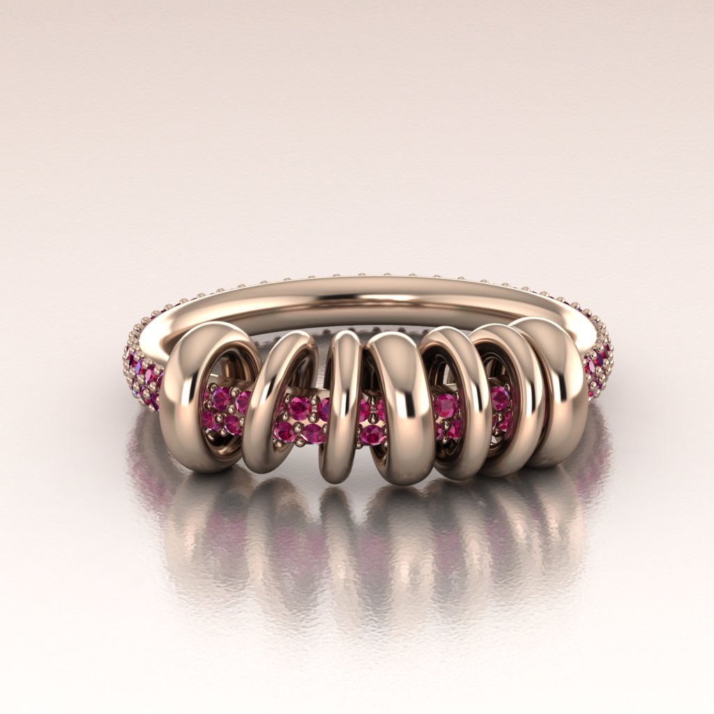 14k Rose Gold Ruby Pavé Ring with Moving Links – Fiamma

