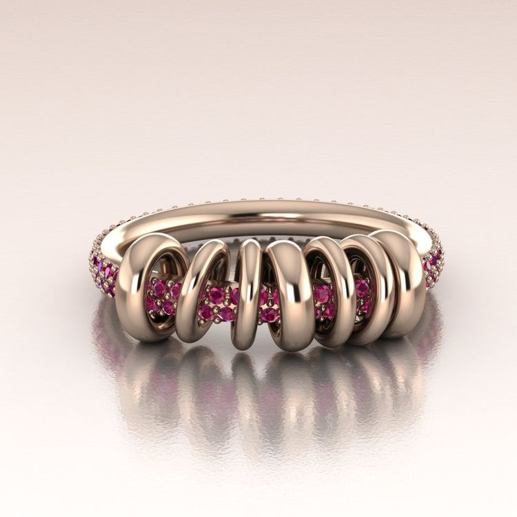 14k Rose Gold Ruby Pavé Ring with Moving Links – Fiamma
