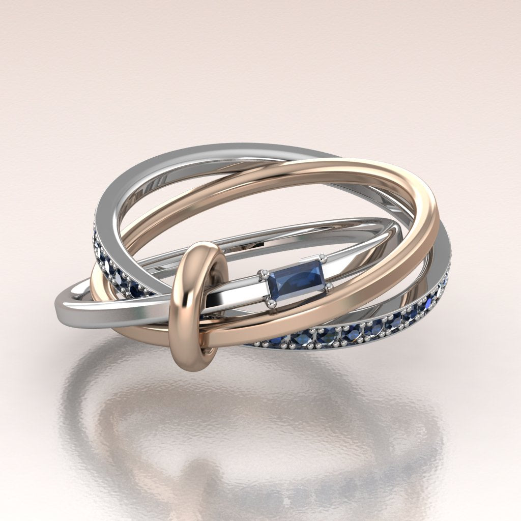 white gold blue sapphires band multi ring combo rose gold band baguette sapphire 