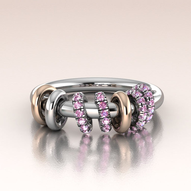 14k White Rose Gold Pink Sapphire Ring with Moving Links - Kyra
