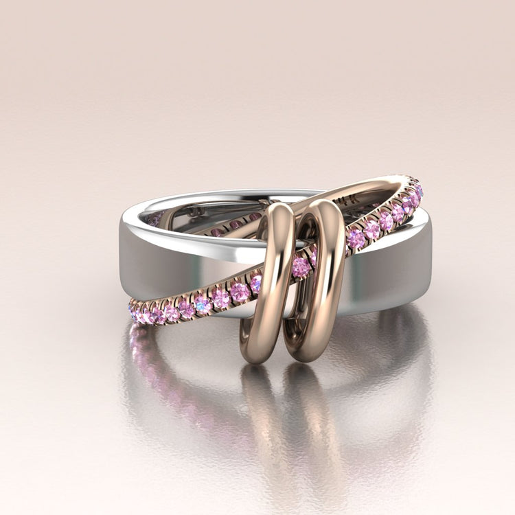 14k Rose & White Gold Pink Sapphires Wide Ring - Élan

