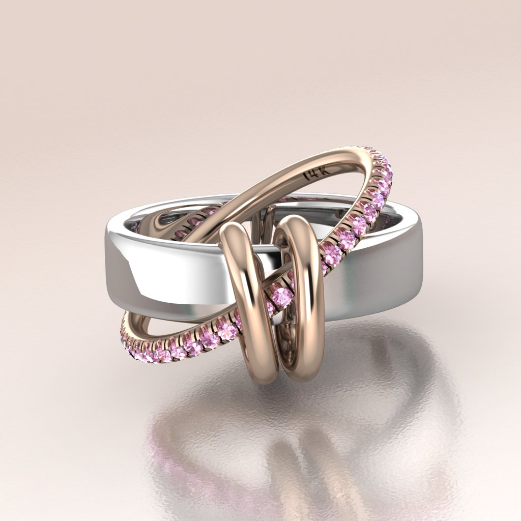14k Rose & White Gold Pink Sapphires Wide Ring - Élan