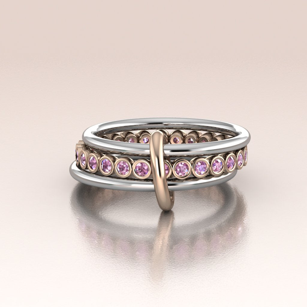14k White and Rose Gold Trio Pink Sapphires Eternity Band Ring - Clara
