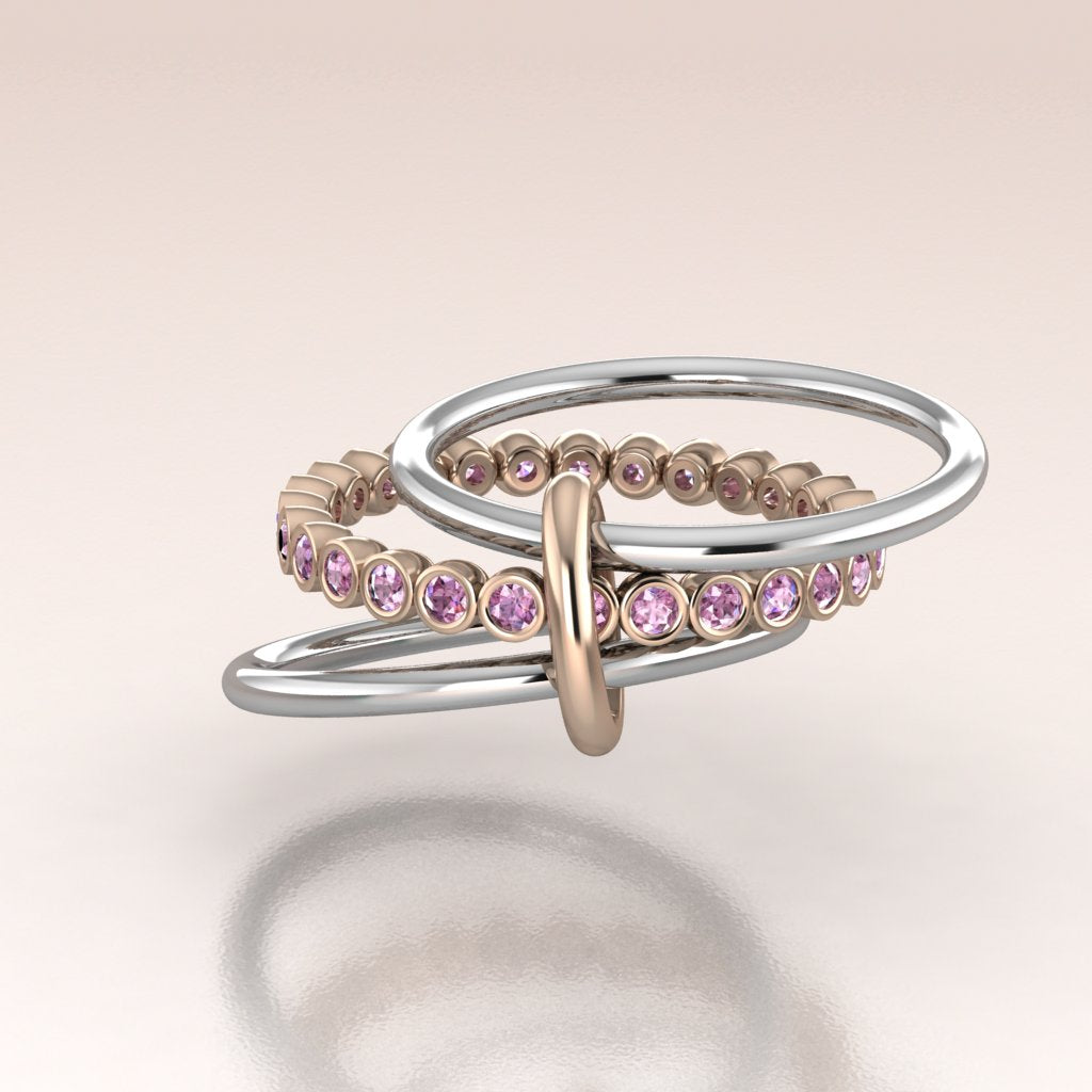14k White and Rose Gold Trio Pink Sapphires Eternity Band Ring - Clara