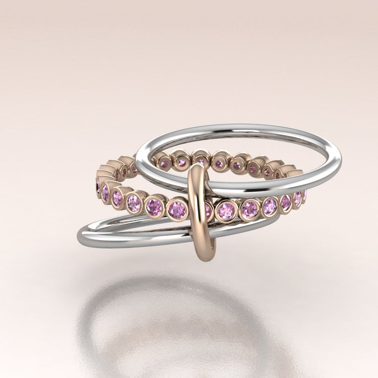 14k White and Rose Gold Trio Pink Sapphires Eternity Band Ring - Clara
