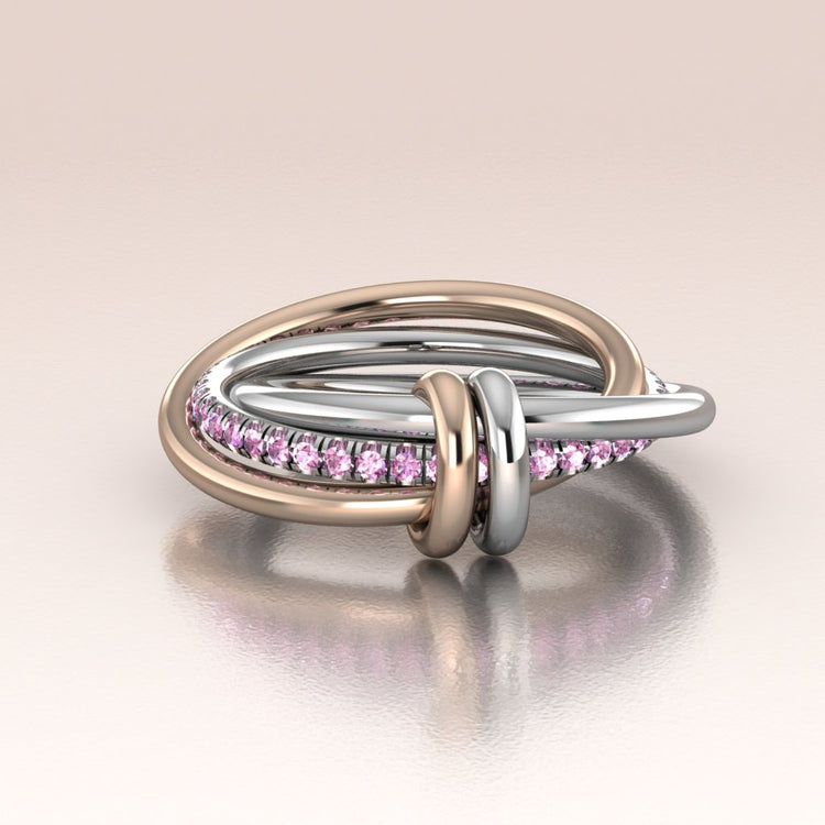 14k Rose and White Gold Interlocking Bands Pink Sapphires Eternity Ring - Cora
