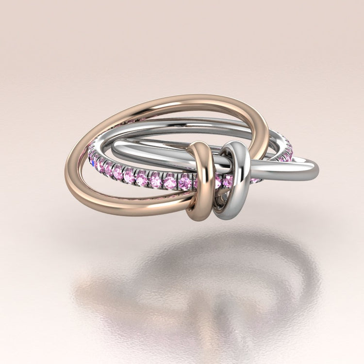 14k Rose and White Gold Interlocking Bands Pink Sapphires Eternity Ring - Cora
