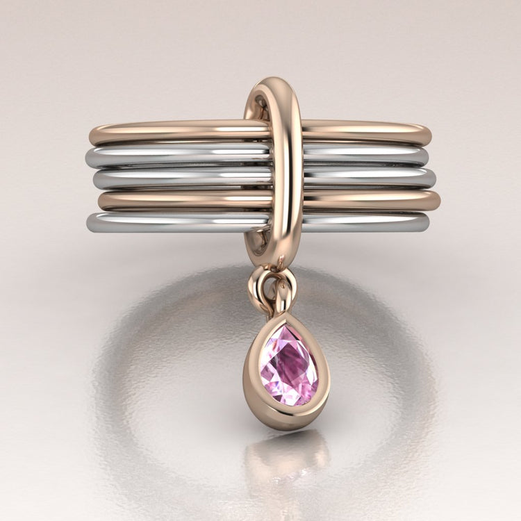 14k White and Rose Gold Multi Bands Pink Sapphire Pear Ring - Rhea
