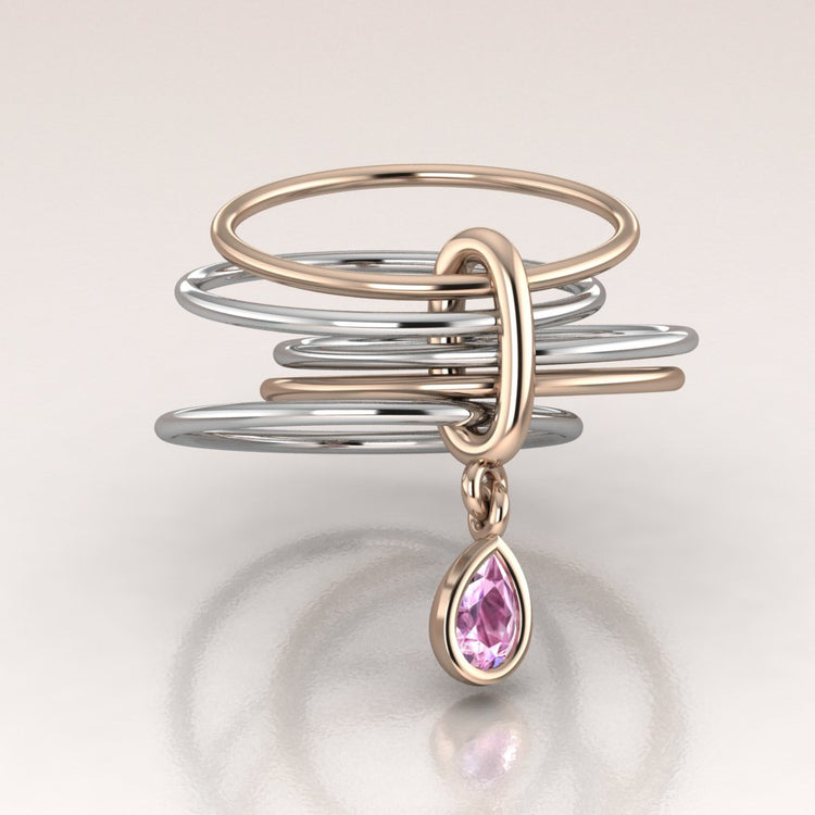 14k White and Rose Gold Multi Bands Pink Sapphire Pear Ring - Rhea
