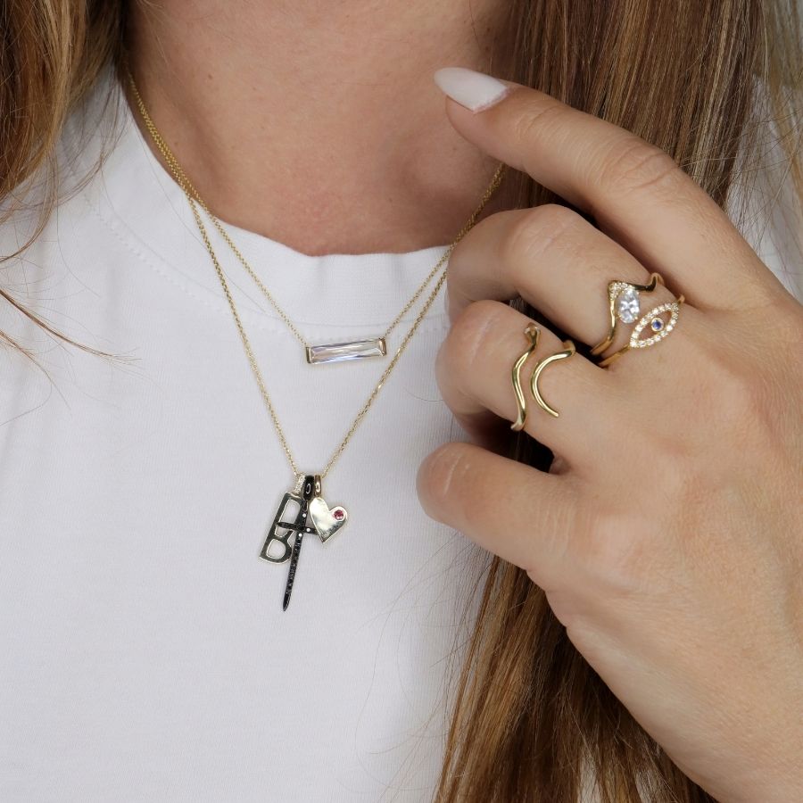 14K Gold Horizontal Crystal Baguette Necklace
