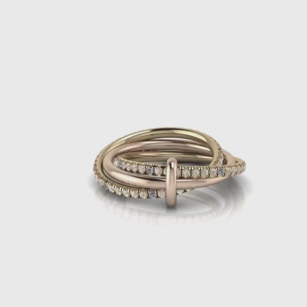 3 interlocking bands yellow and rose gold with diamonds video
