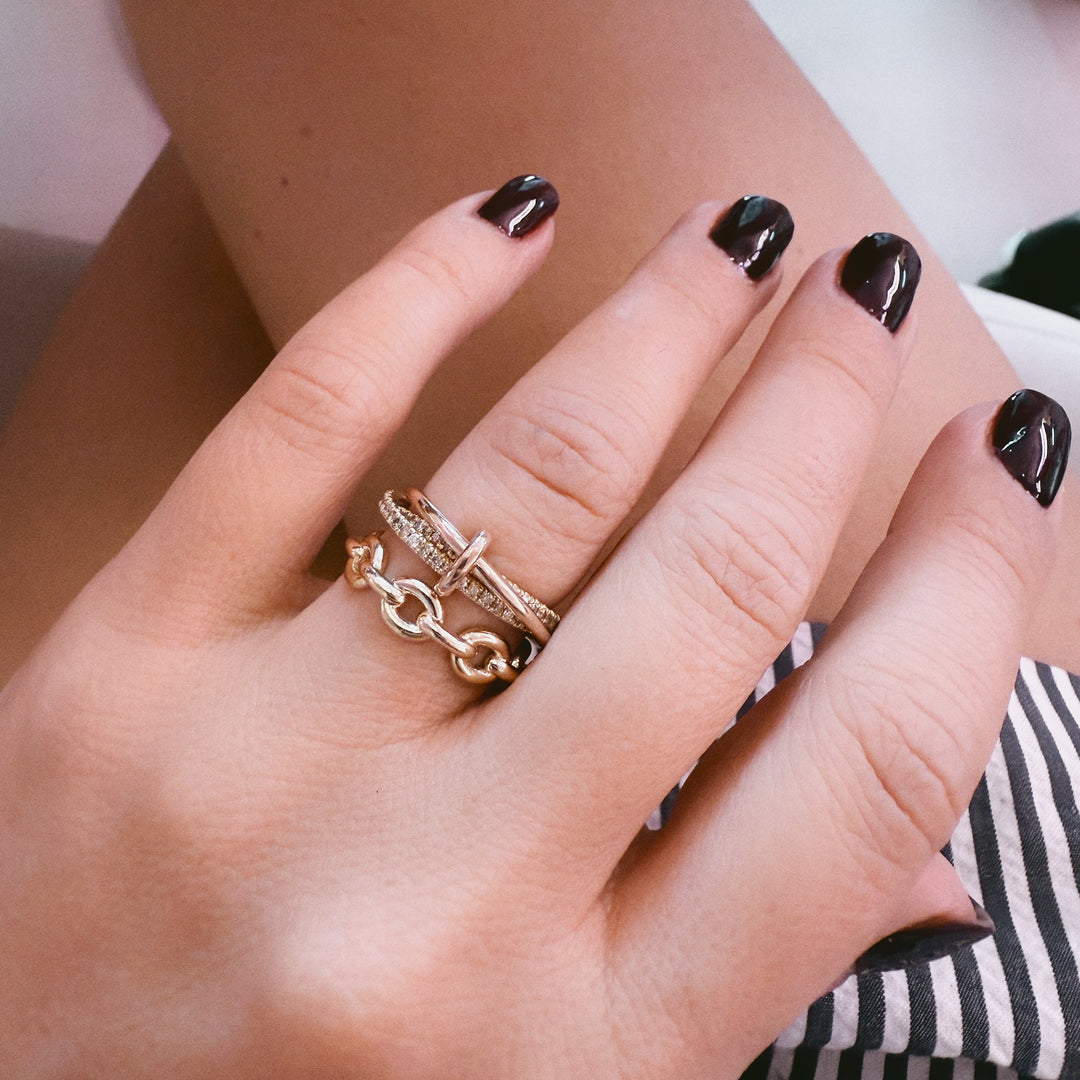 14k Solid Gold Mixed Metal Connected Bands with Diamonds - Elysium