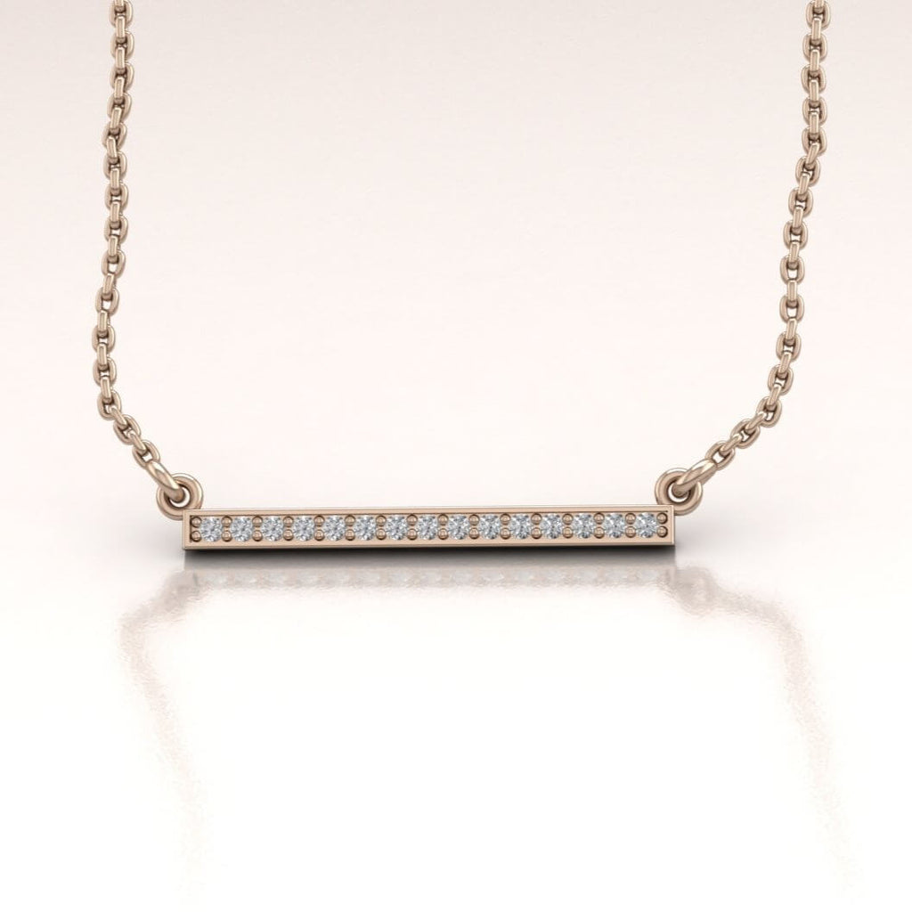 14K Rose Gold Horizontal Bar Necklace with White Diamonds