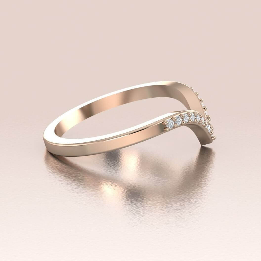 14K Gold White Diamonds V- shape Band