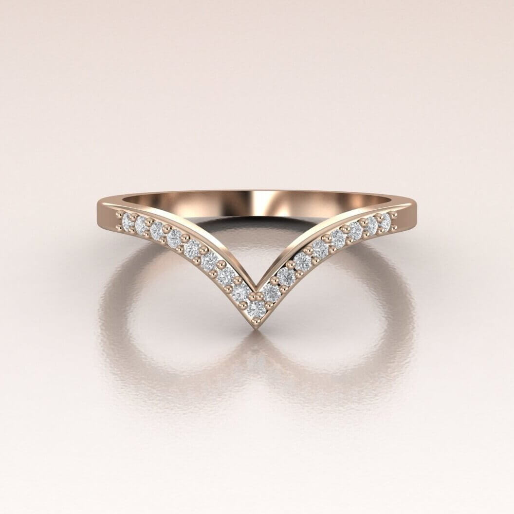 14K Gold White Diamonds V- shape Band