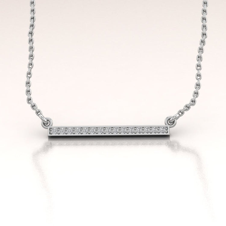 14K White Gold Horizontal Bar Necklace with White Diamonds