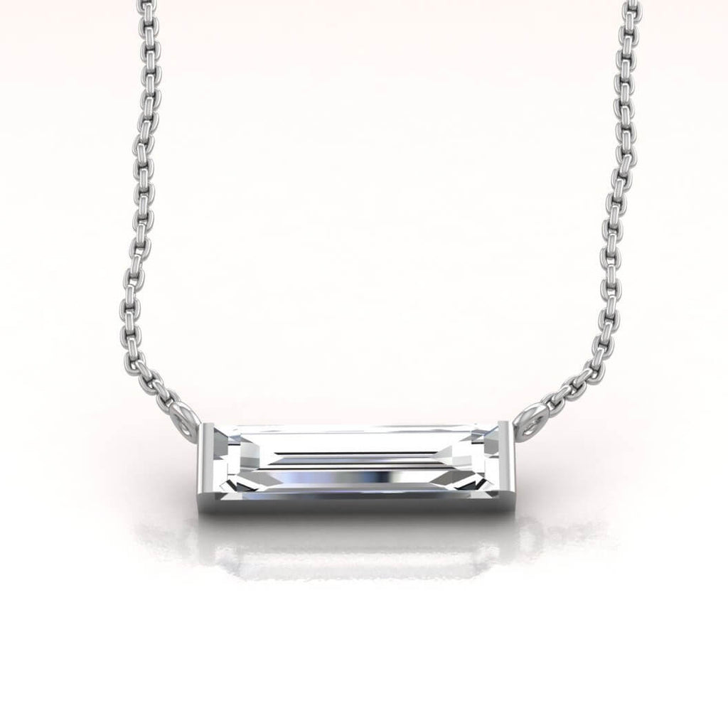 14K White Gold Horizontal Crystal Baguette Necklace