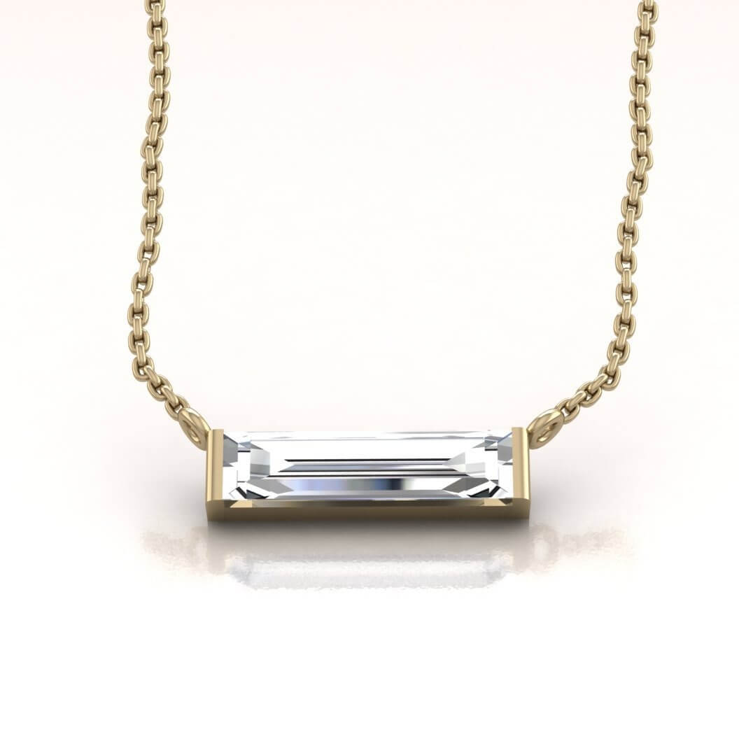 14K Yellow Gold Horizontal Crystal Baguette Necklace