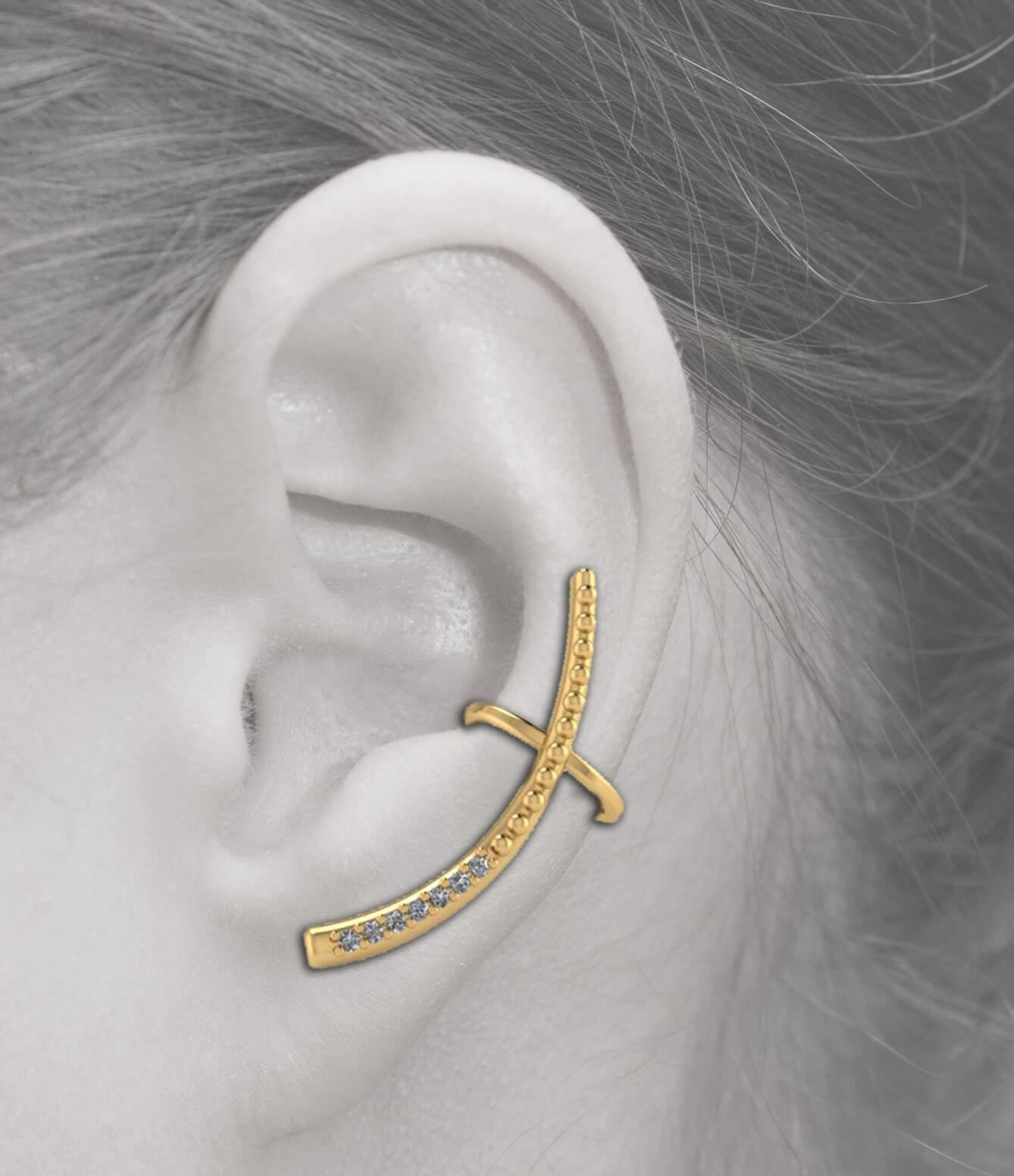 14K Gold With Diamonds Claw Ear Crawler
