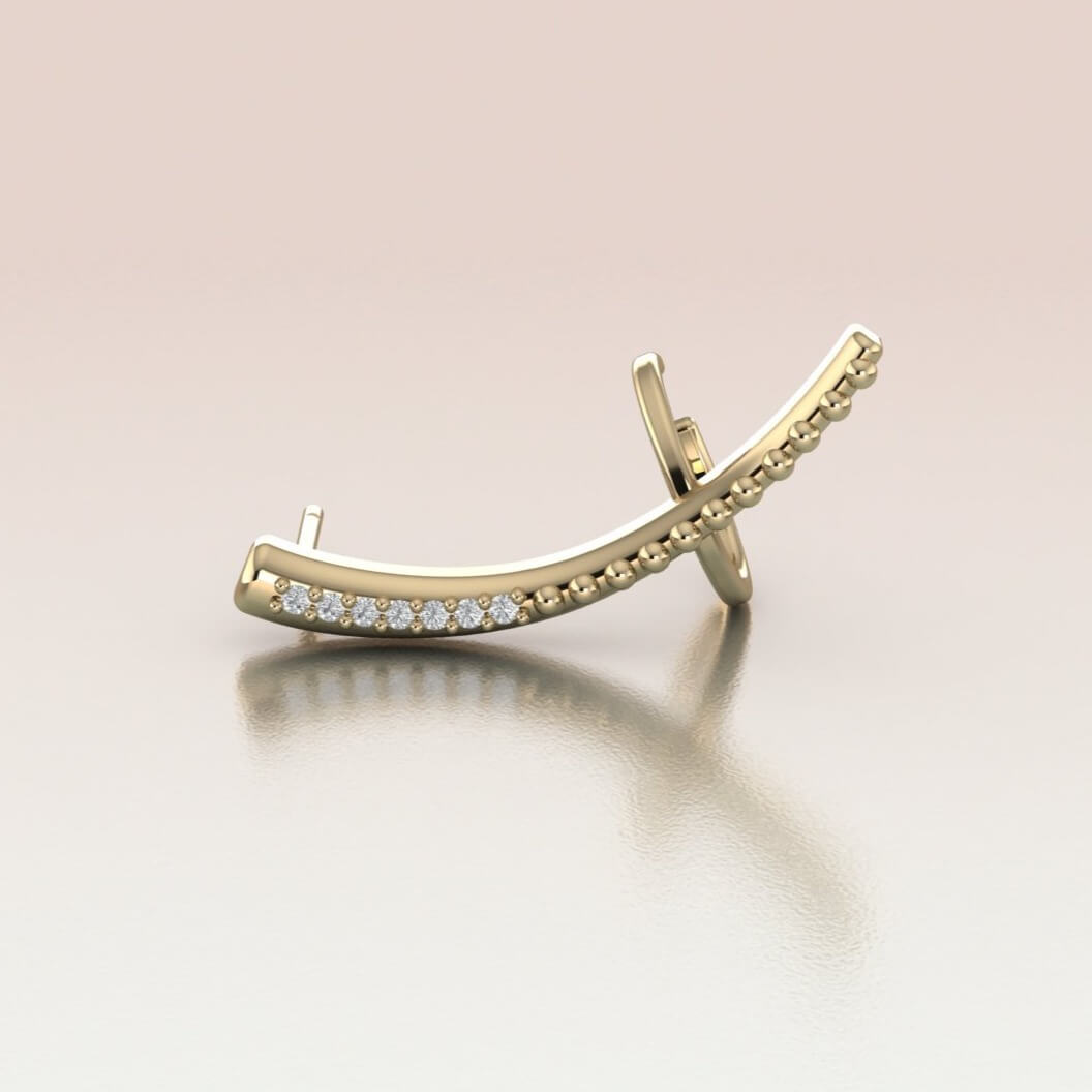 14K Gold With Diamonds Claw Ear Crawler