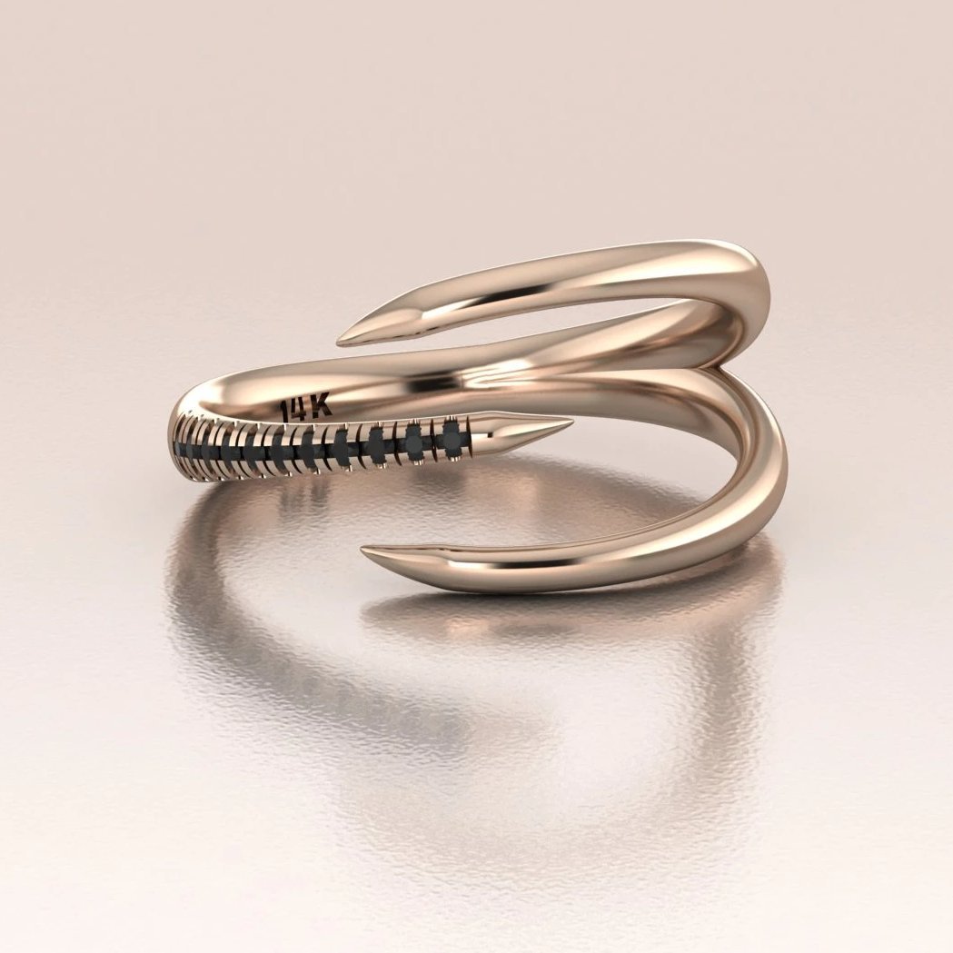 14k Gold Claw Ring with White/black Diamonds | ANTOANETTA