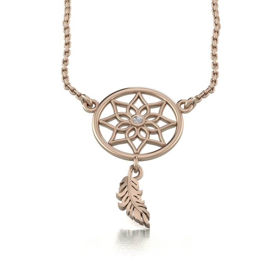 14K Gold Dreamcatcher Necklace White Diamond