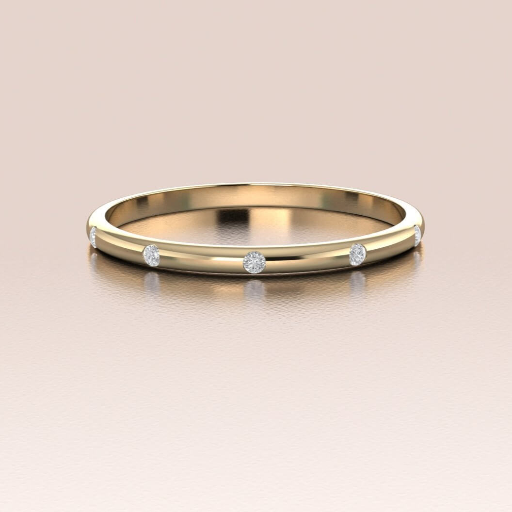 14k Gold Five Diamonds Space Apart Wedding Band
