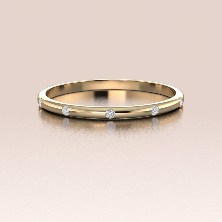 14k Gold Five Diamonds Space Apart Wedding Band
