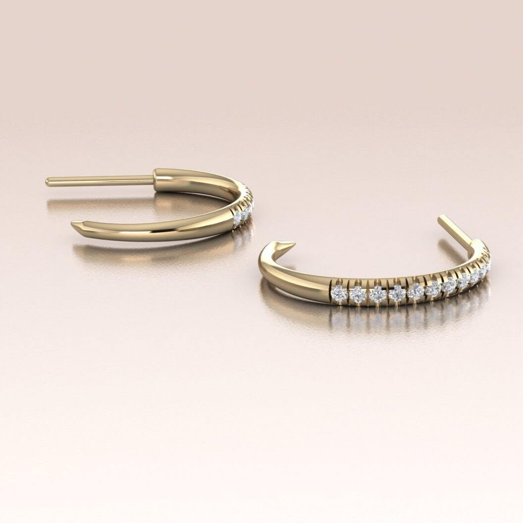 14K Gold Diamond Claw Hoop Earrings