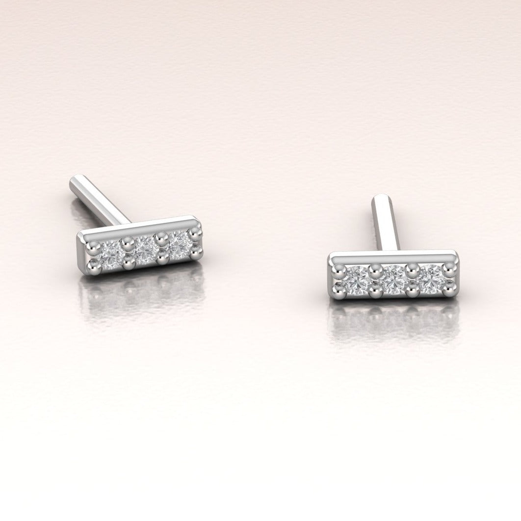 Tiny Diamond Bar Earrings 14K Gold White Diamonds
