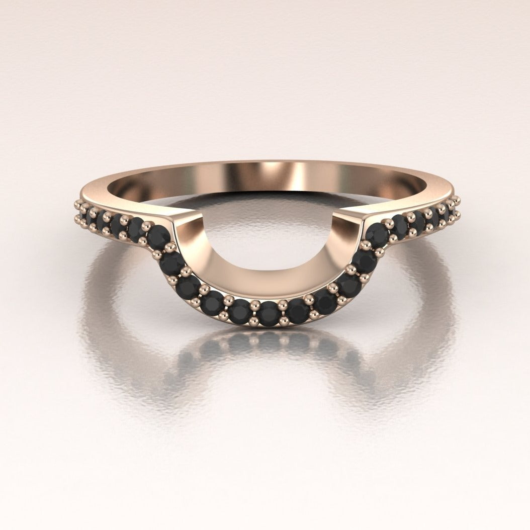 14K Rose Gold Curved Band Black Diamonds Pave Band