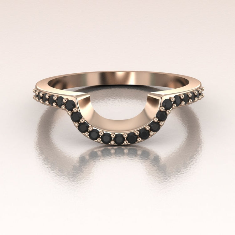 14K Rose Gold Curved Band Black Diamonds Pave Band