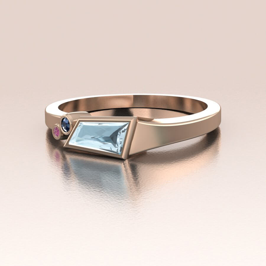 Rose Gold Aquamarine Ring Unique One of a Kind Art Deco
