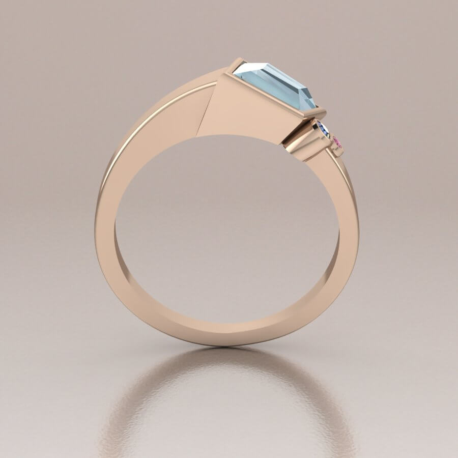 Rose Gold Aquamarine Ring Unique One of a Kind Art Deco