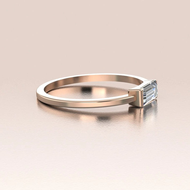 14k Gold Tiny Sideways Horizontal Crystal Baguette Ring
